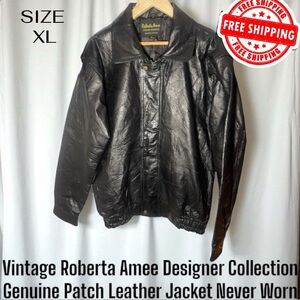 Vintage Roberta Amee Designer Collection 100% Pigskin Patch Leather Jacket NWOT